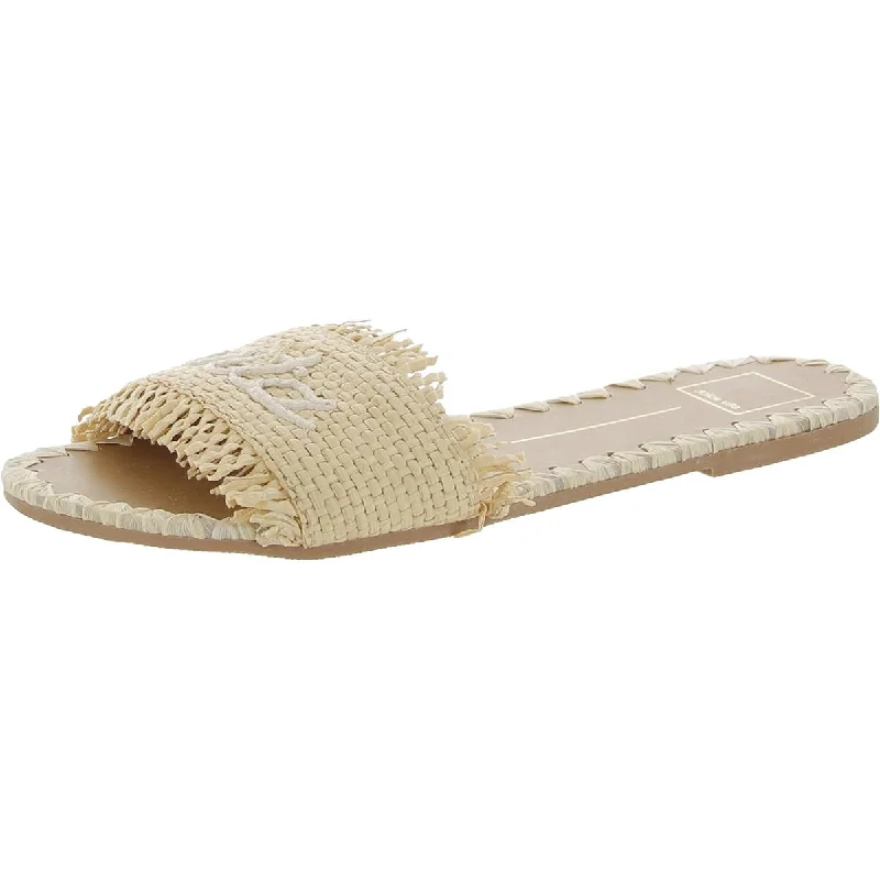 YEAR-End Sale Dolce Vita Womens CAMINO Leather Raffia Slide Sandals