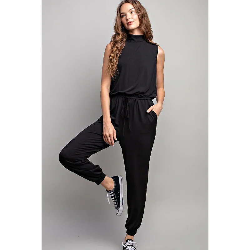 Major Savings ee:some - Sleeveless Mock Neck Jumpsuit - Black