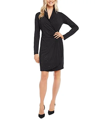 Extra Savings Glitter Long-Sleeve Faux-Wrap Dress