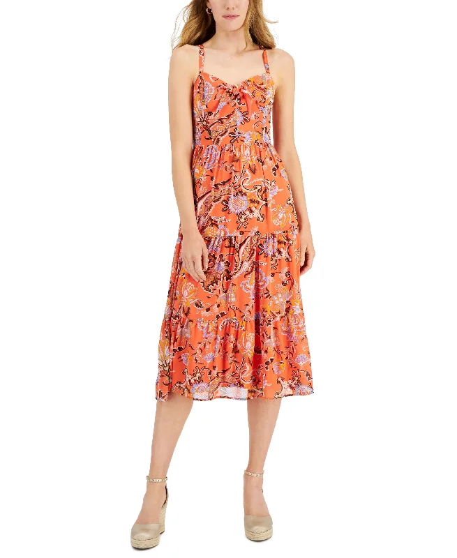 Time-Limited Offer INC International Concepts Printed Tie-Detail Tiered Midi Dress