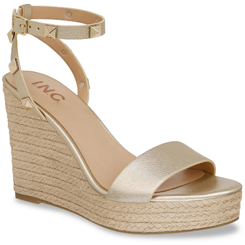 Overstock INC Womens Maverickp Faux Leather Ankle Strap Wedge Sandals