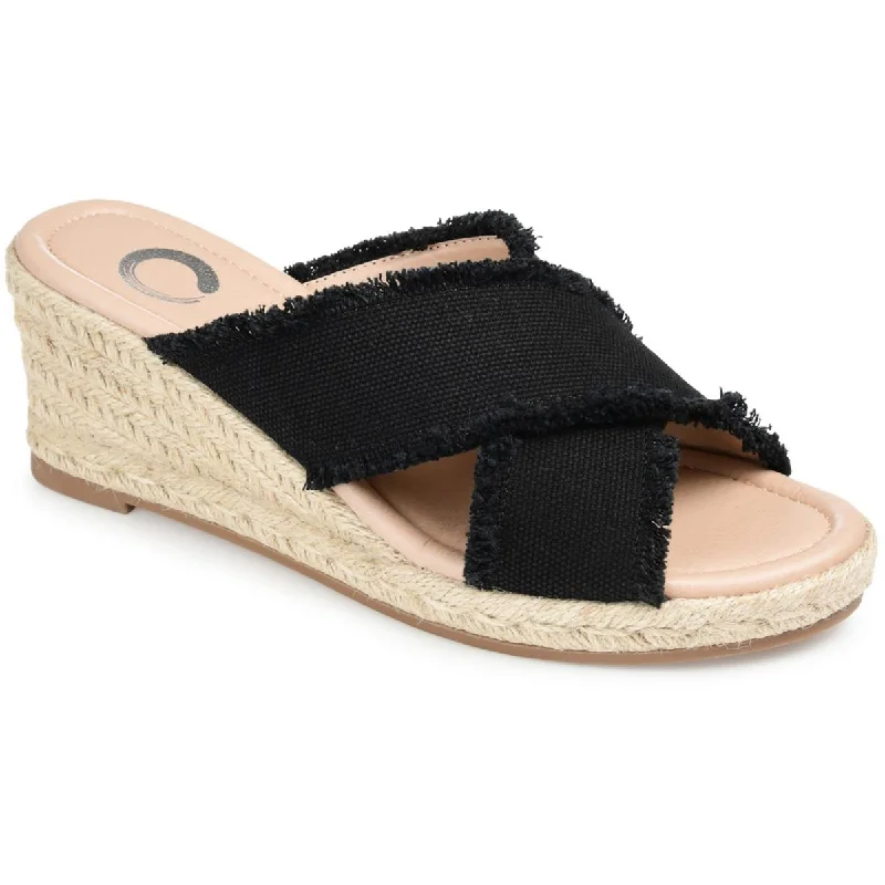 Season Finale Sale Journee Collection Womens Denim Slip-On Wedge Sandals