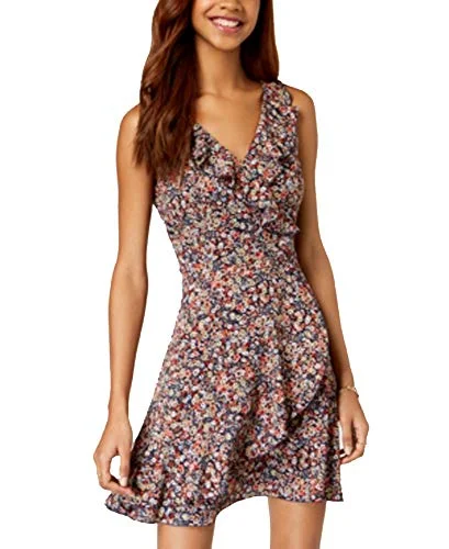 Low Prices Juniors' Printed Ruffled Faux-Wrap Dress