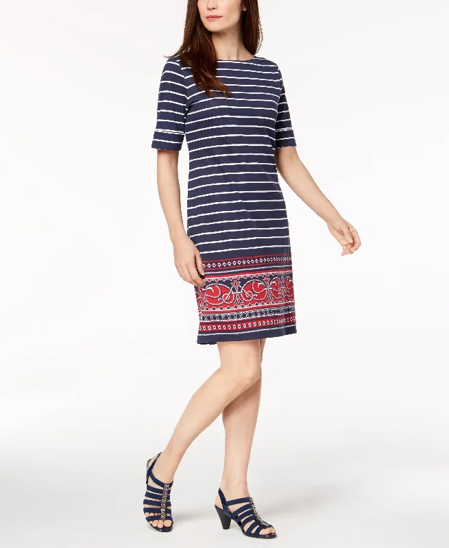 Mega Deal Karen Scott Striped Border Print T-Shirt Dress