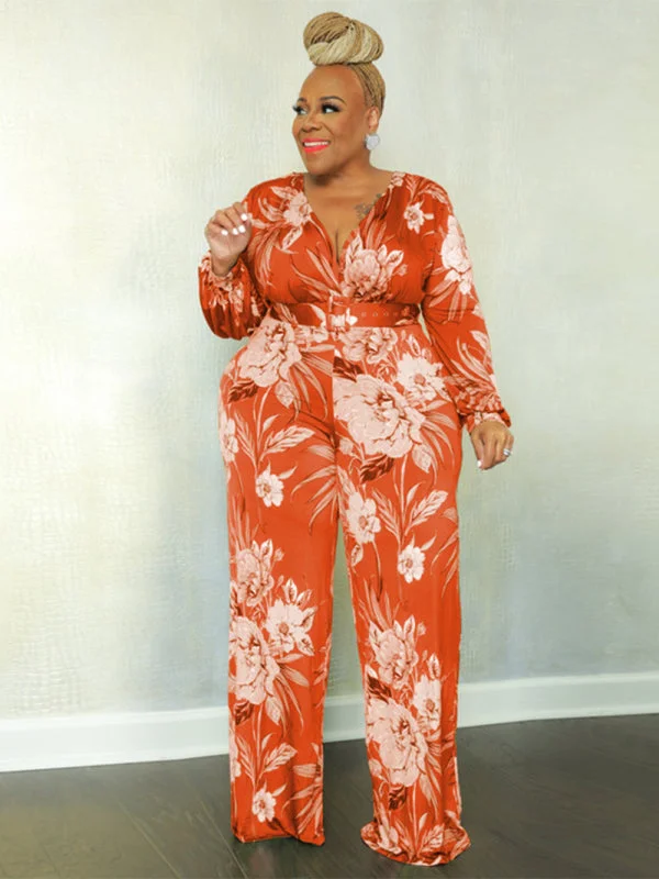 Price Cut Large size fresh and sweet women's jumpsuit with belt
