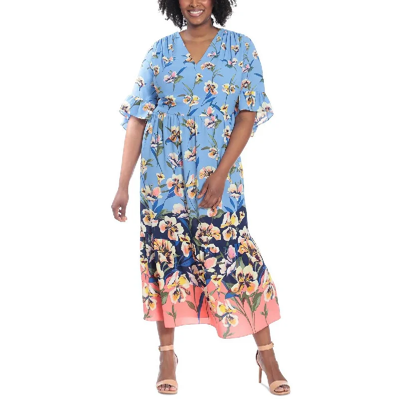 Loyalty Reward London Times Womens Plus Floral Print Long Maxi Dress