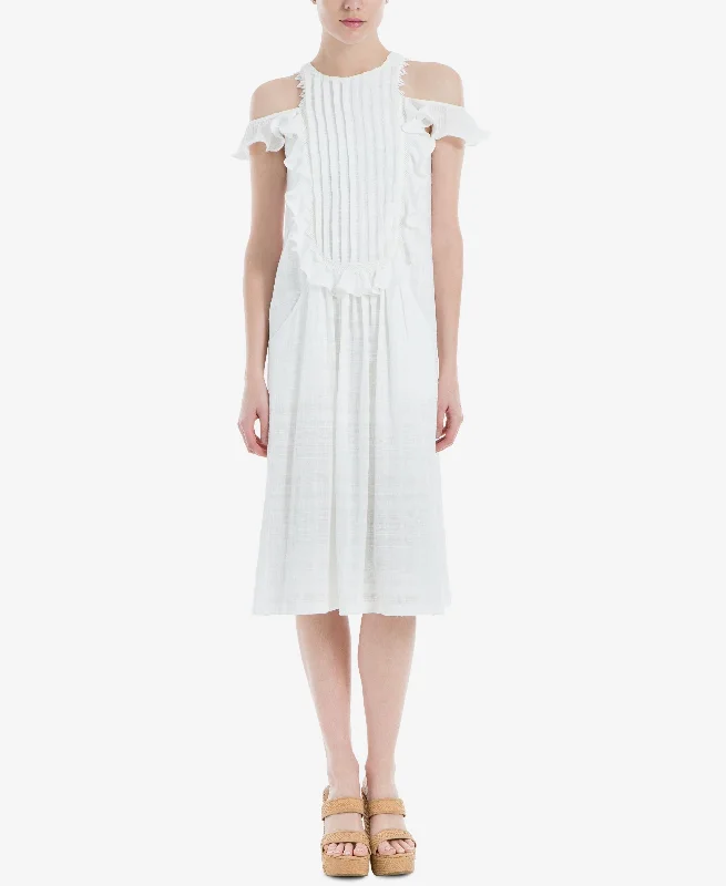 Crazy Deals Max Studio Cotton Pleated Cold Shoulder Dress