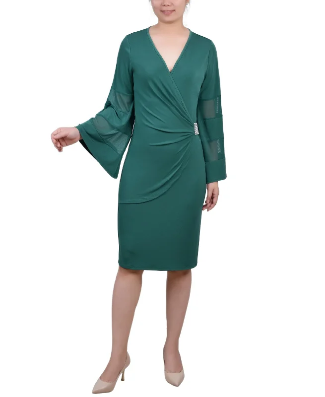 Flash Deals Petite Sheer-Sleeve Wrap Dress