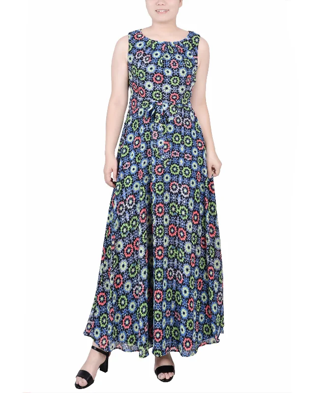 Epic Deals Petite Sleeveless Belted Chiffon Maxi Dress