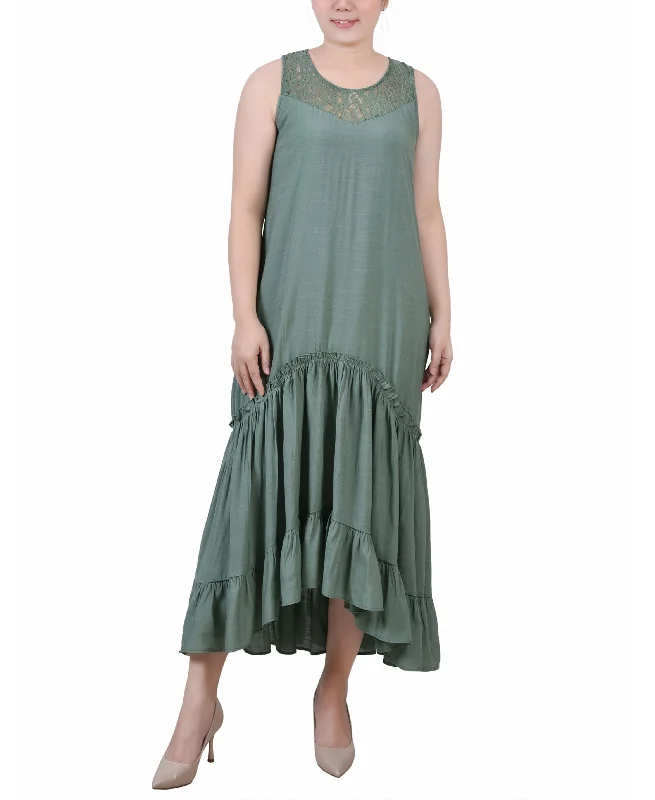 Best Bargains Petite Sleeveless Tiered Hi Low  Maxi Dress
