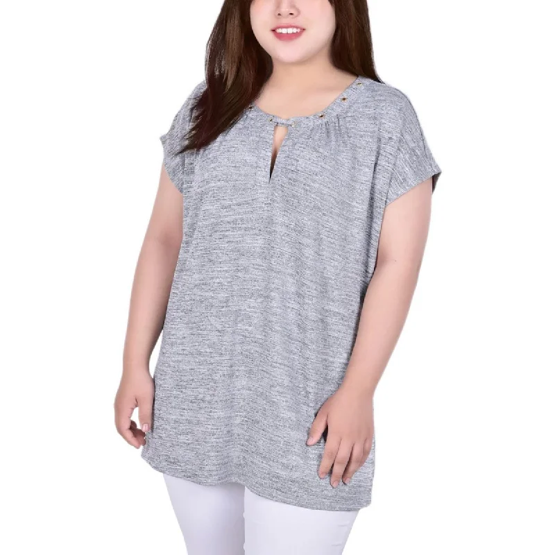 Last Chance NY Collection Womens Plus Heathered Knit Pullover Top