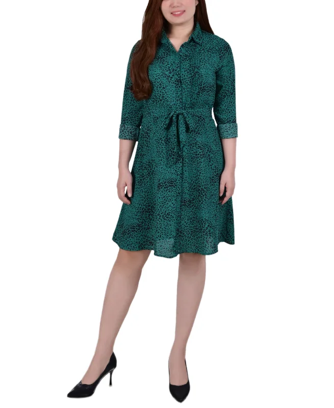 Shop and Save Petite Long Sleeve Belted Shirtdress