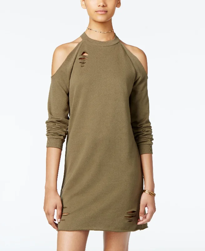 Bargain Prices Planet Gold Juniors Ripped Raw Edge Cold Shoulder Sweatshirt Dress