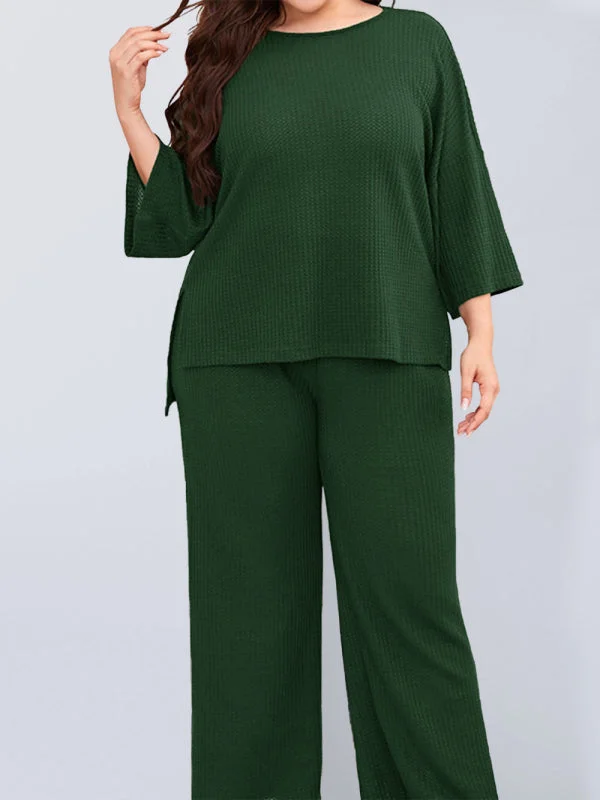 Super Savings Plus Size Women's Casual Three-quarter Sleeve Trousers Two-piece Homewear