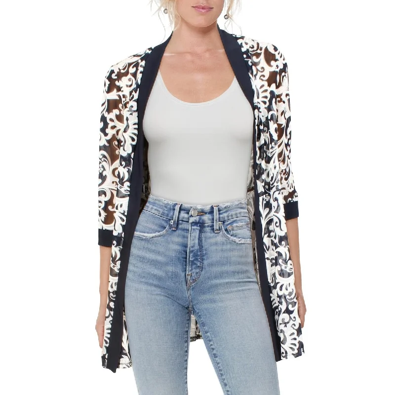 Early Access R&M Richards Womens Petites Mesh Printed Duster Blazer