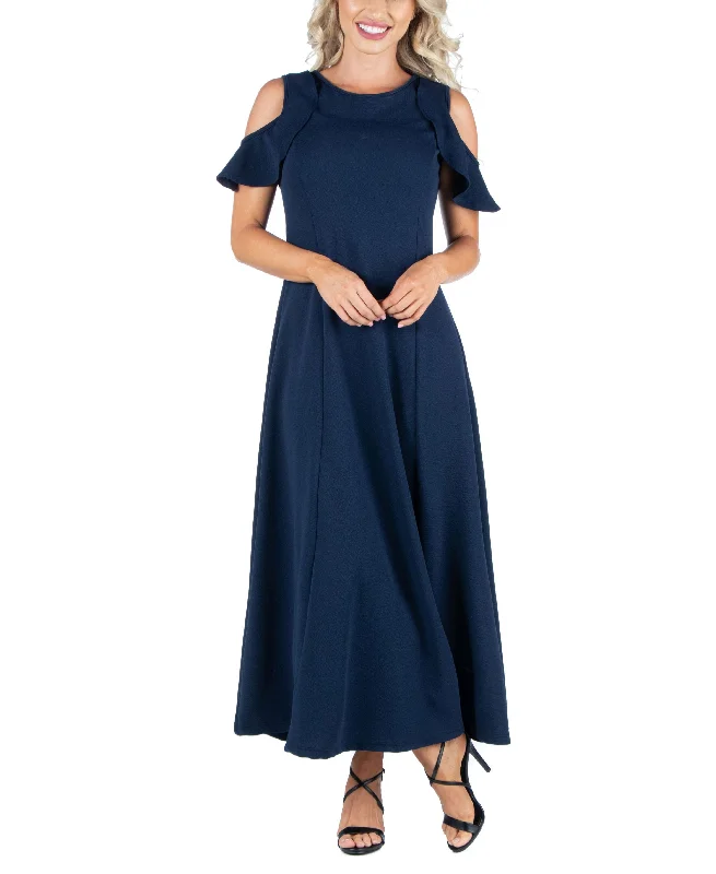 Can't Be Beat Ruffle Cold Shoulder A Line Maxi Dress