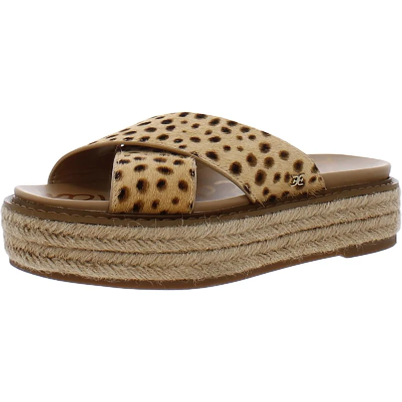 Limited Quantity Sam Edelman Womens Korina Calf Hair Cheetah Print Slide Sandals