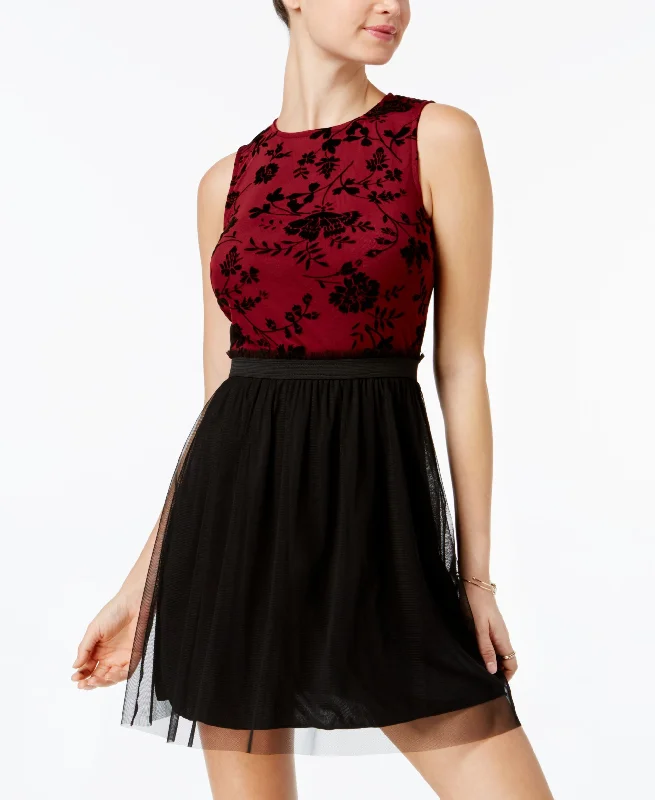 Year-End Sale Juniors' Flocked Mesh Fit & Flare Dress