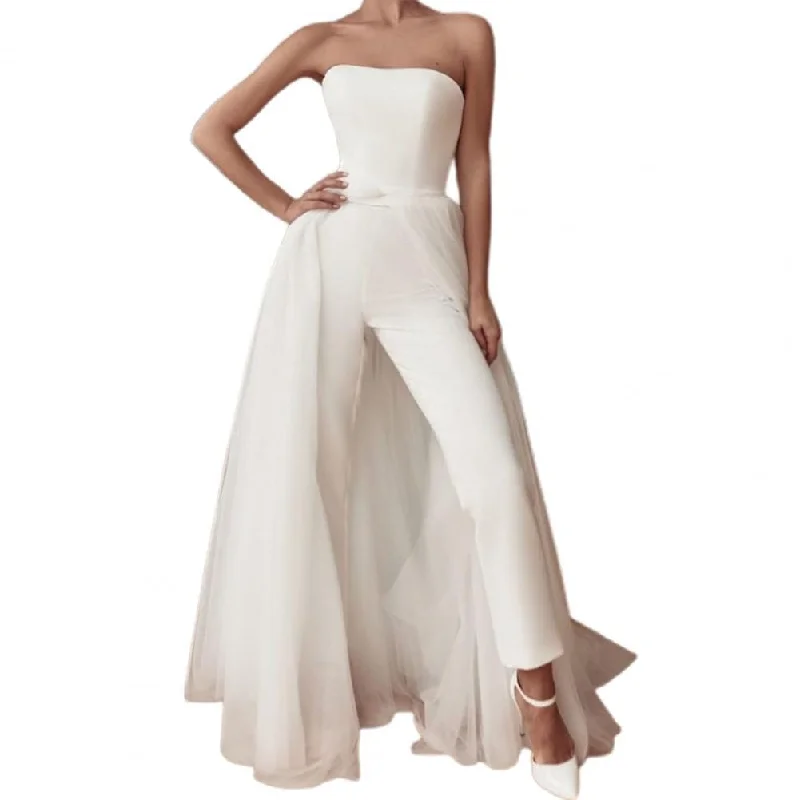 Limited Quantity Stylish White Backless Tulle Jumpsuit Women Sexy Strapless Jumpsuit Solid Color Slim Asymmetry Sleeveless Bodysuit 2021 Summer Limited Quantity Stylish White Backless Tulle Jumpsuit Women Sexy Strapless Jumpsuit Solid Color Slim Asymmetry Sleeveless Bodysuit 2021 Summer