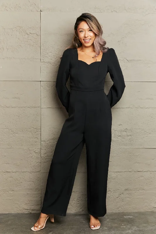 Instant Discount Sweetheart Neck Flounce Sleeve Jumpsuit