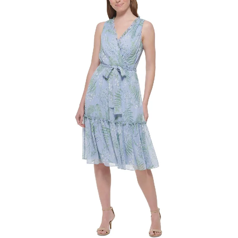 Big Discounts Tommy Hilfiger Womens Metallic Ruffled Midi Dress