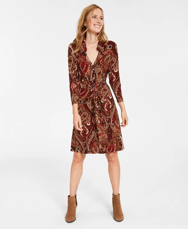 Deal Mania Tommy Hilfiger Womens Paisley-Print Shirtdress