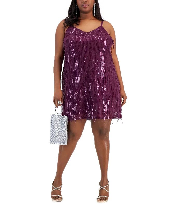 Buy More, Save More Trendy Plus Size Fringe Sequined Slip Dress