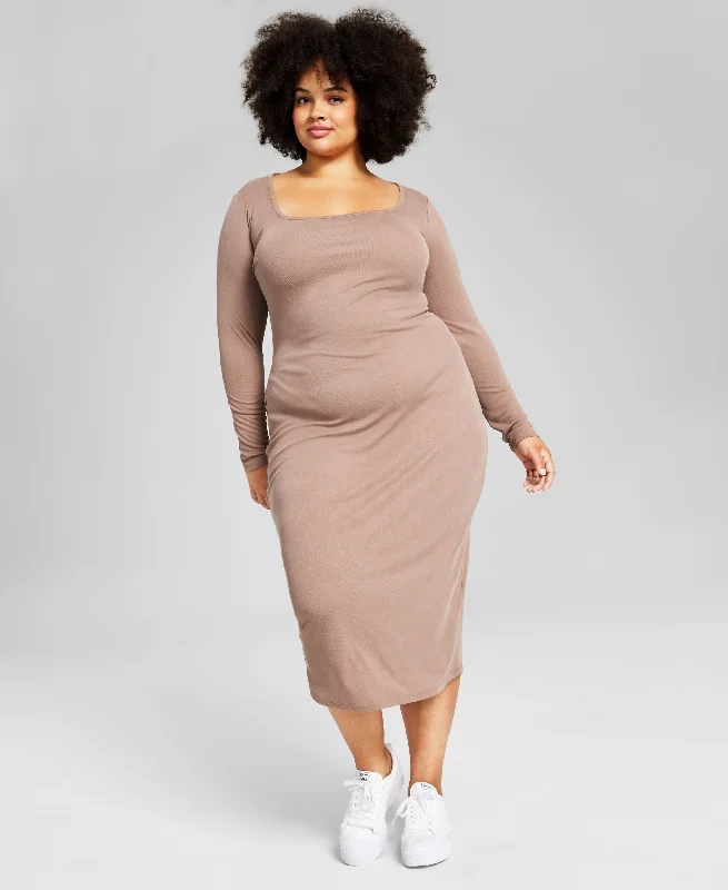 Fantastic Deals Trendy Plus Size Square-Neck Midi Dress