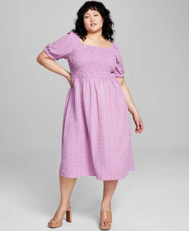 Today’s Deal Trendy Plus Size Textured Smocked Midi Dress