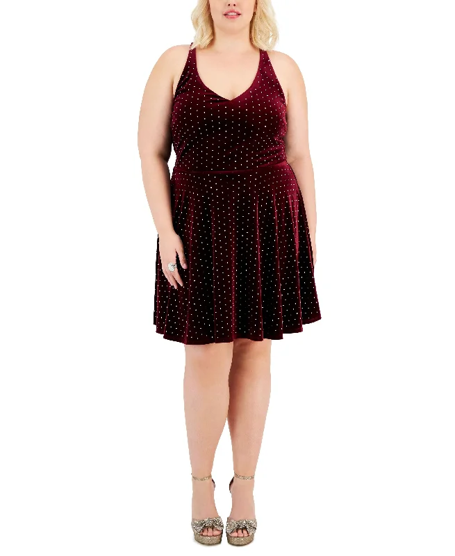 Flash Sale Trendy Plus Size Velvet Rhinestone Fit & Flare Dress