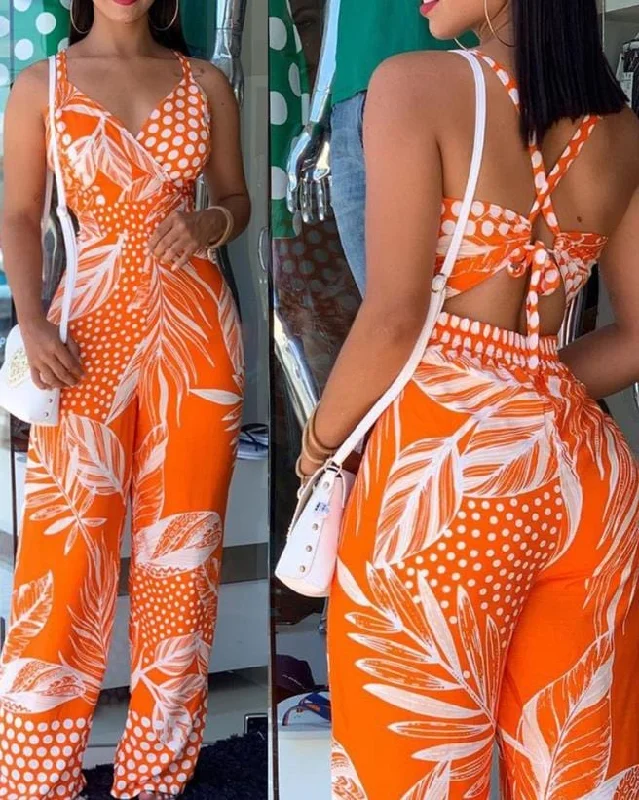 Price Blitz Tropical Print Spaghetti Strap Jumpsuit