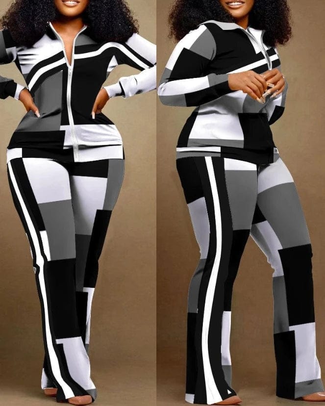 Bonus Savings Two Piece Set Women Outfit 2023 Autumn Fashion Geometric Print Stand Collar Long Sleeve Zip Up Top & Casual Sporty Pants Set Bonus Savings Two Piece Set Women Outfit 2023 Autumn Fashion Geometric Print Stand Collar Long Sleeve Zip Up Top & Casual Sporty Pants Set