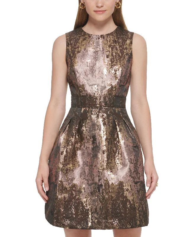 Blowout Sale Women's Metallic Jacquard Sleeveless Dress