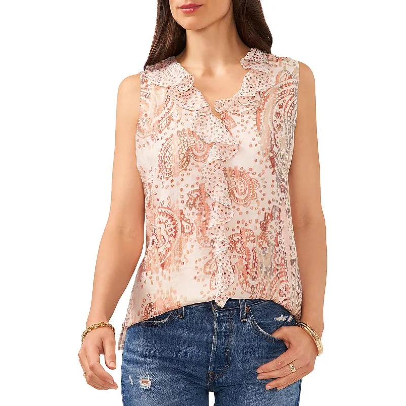 Time-Limited Offer Vince Camuto Womens Ruffle Neck Sleeveless Blouse