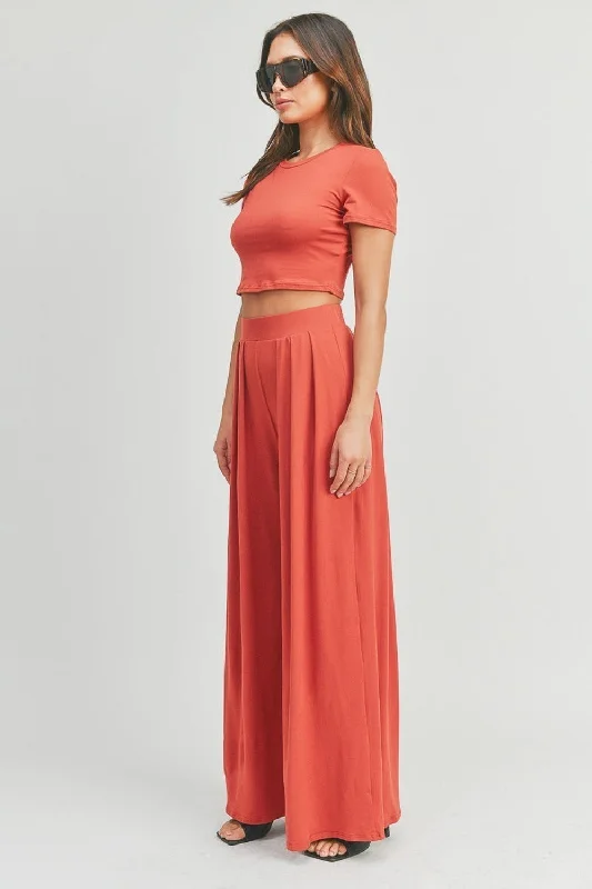 Markdown Madness Crop Top And Palazzo Pants Set