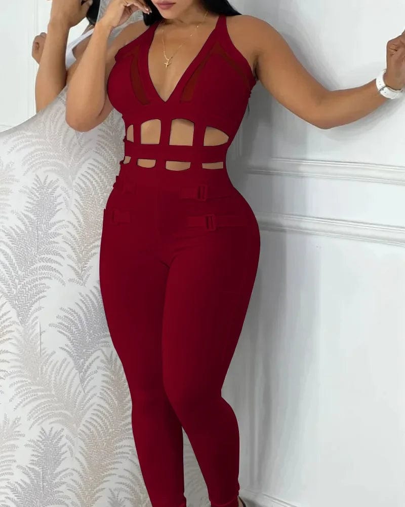 Closeout Women Spring Summer Jumpsuits Sleeveless New Printed White Waist Hollow Out Strap Halter Tight Jumpsuit Overall Pants Closeout Women Spring Summer Jumpsuits Sleeveless New Printed White Waist Hollow Out Strap Halter Tight Jumpsuit Overall Pants