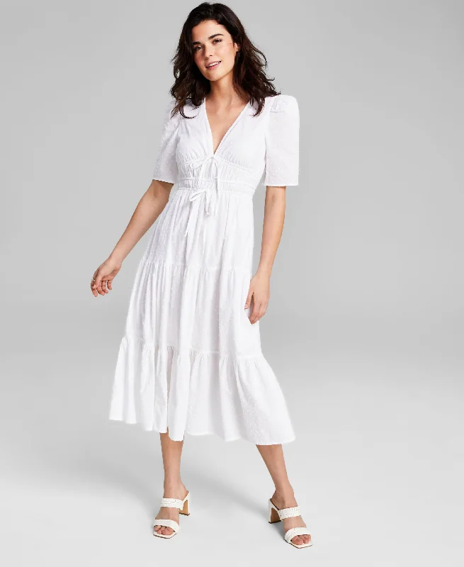 Clearance Items Women's Clip-Dot V-Neck Cotton Maxi Dress