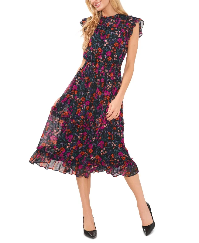 Friends and Family Sale Women's Floral-Print Ruffled Cap-Sleeve Midi Dress