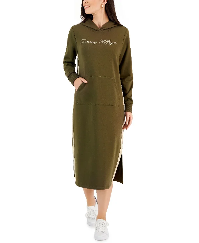 Bargain Bin Women's Hooded Logo Long-Sleeve Midi Dress