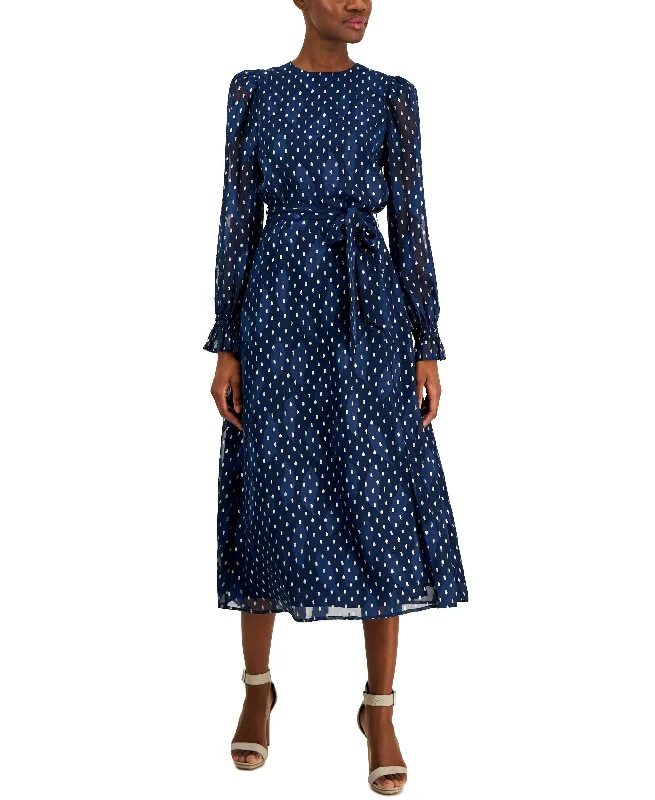 Seasonal Clearance Women's Printed Tie-Waist Midi Dress