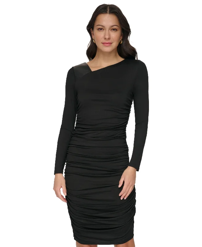 Customer Appreciation Sale Women's Ruched Asymmetric-Neck Dress