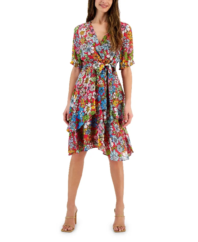Unbeatable Prices Women's Shadow Stripe Floral-Print Faux-Wrap Dress