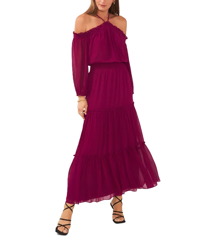 Unbeatable Prices Women's Smocked Waist Halter Long Sleeve Maxi Dress