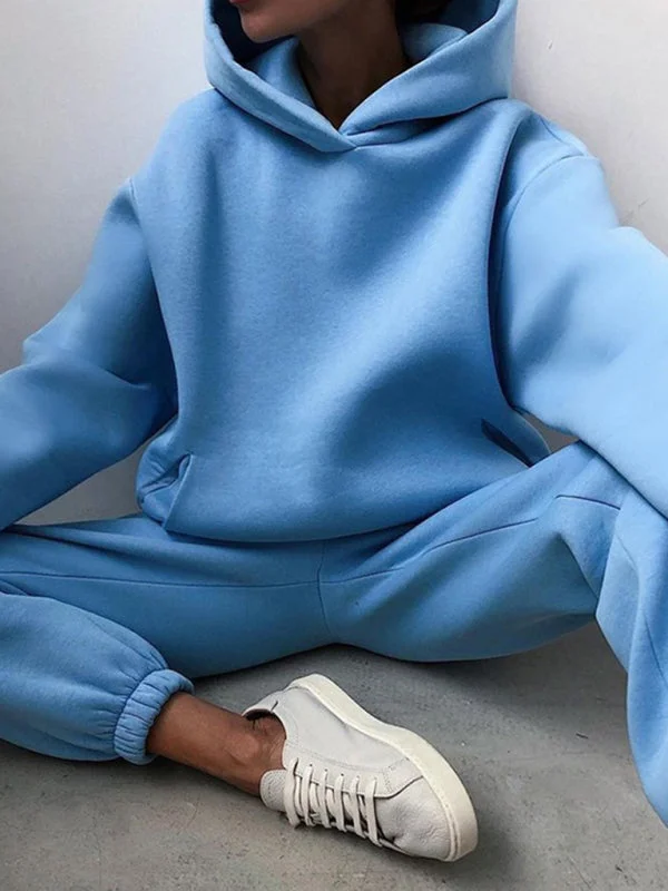 Exclusive Savings Women's solid color casual fashion trousers thickened long-sleeved hooded  set