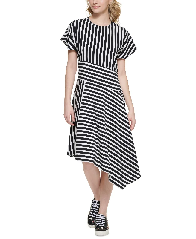 Limited Availability Women's Striped Asymmetrical-Hem Dress
