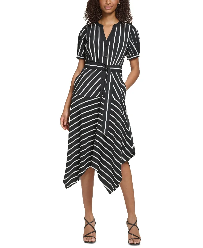Final Sale Women's Striped Handkerchief-Hem Shirtdress