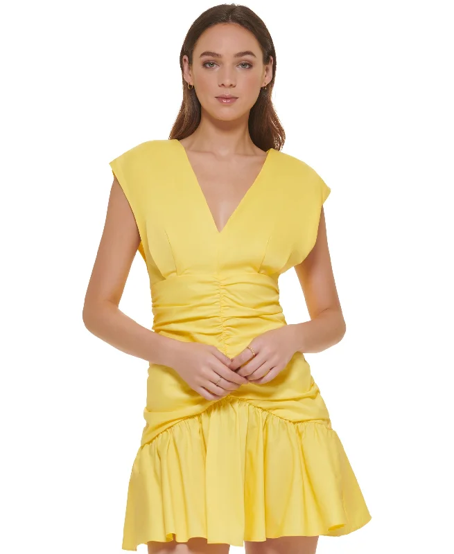 Price Break Women's V-Neck Empire-Waist Ruched Poplin Dress